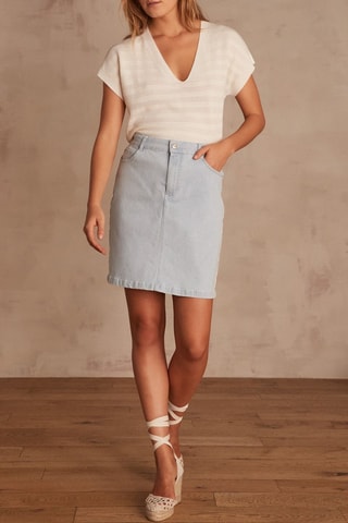 Falda recta vaquera de talle alto - Verde esmeralda