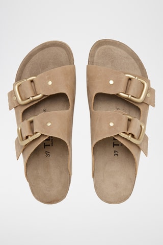 Mules com plataforma em couro - Bege