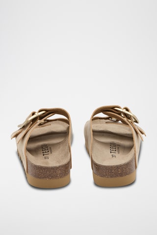 Mules com plataforma em couro - Bege