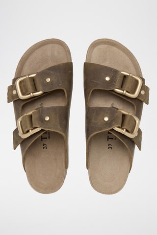 Mules com plataforma em couro - Caqui