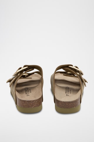 Mules com plataforma em couro - Caqui