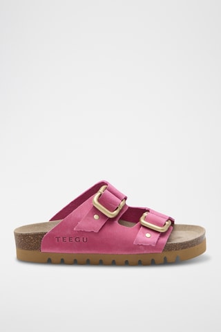 Mules com plataforma em couro - Fúcsia