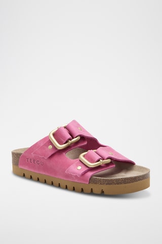 Mules com plataforma em couro - Fúcsia