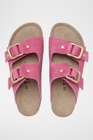 Mules com plataforma em couro - Fúcsia