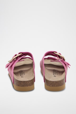 Mules com plataforma em couro - Fúcsia