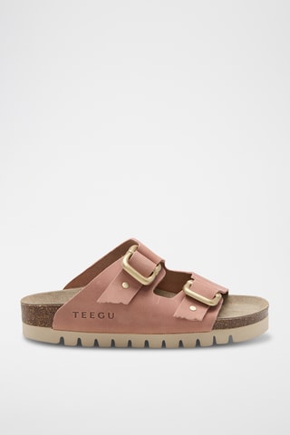 Mules com plataforma em couro - Rosa