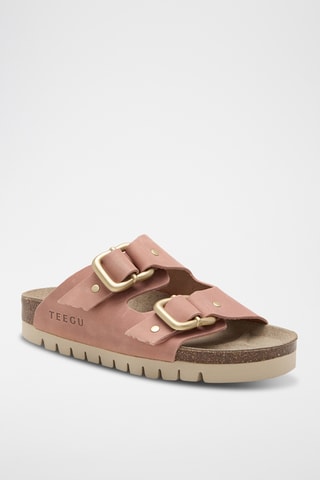 Mules com plataforma em couro - Rosa