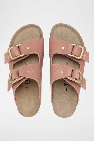 Mules com plataforma em couro - Rosa