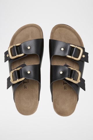 Mules com plataforma em couro - Preto