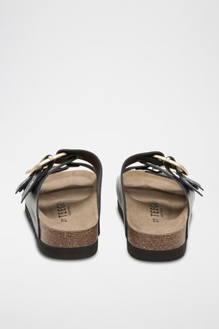 Mules com plataforma em couro - Preto