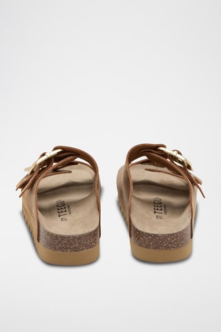 Mules com plataforma em couro - Castanho