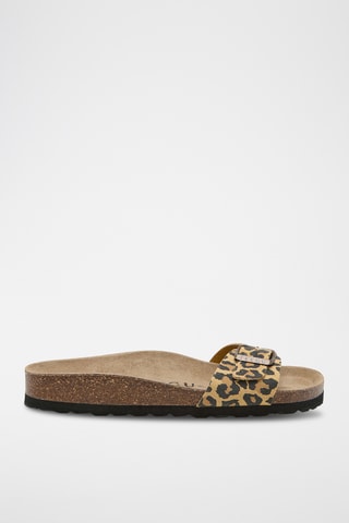 Mules com cunha - Bege e preto