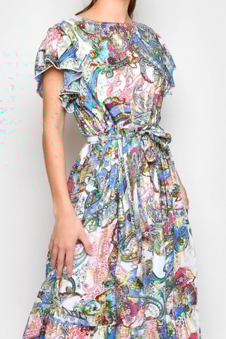 Vestido comprido - Azul e rosa - Azul, verde e rosa