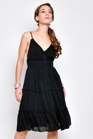 Vestido com folhos Preto - Preto