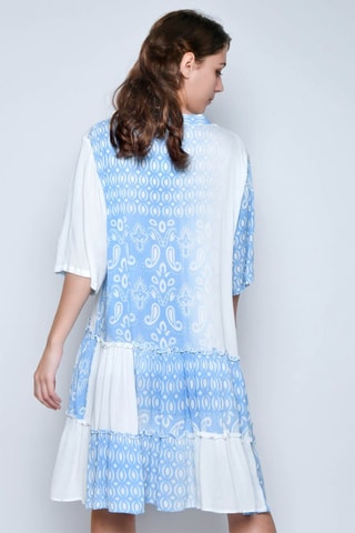 Vestido com folhos - Azul - Branco e azul