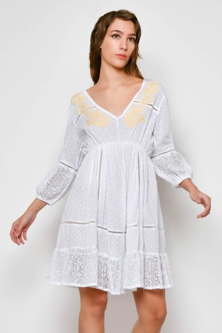 Vestido com folhos Branco - Branco