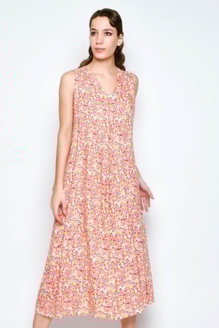 Vestido midi - Rosa e branco - Branco, laranja e rosa