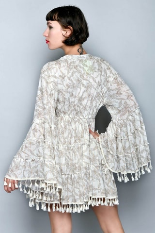 Vestido com folhos Branco - Branco