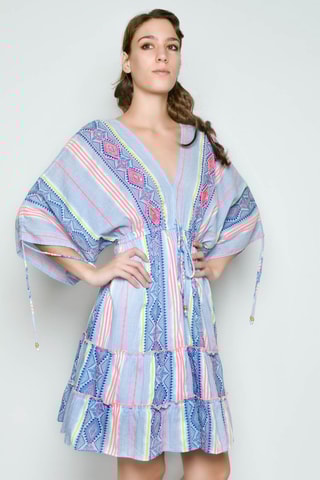 Vestido estilo patinadora - Azul e rosa - Azul, amarelo e rosa