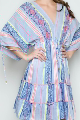 Vestido estilo patinadora - Azul e rosa - Azul, amarelo e rosa