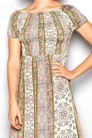 Vestido comprido Rosa-claro e caqui - Branco, verde, laranja e rosa