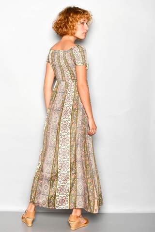 Vestido comprido Rosa-claro e caqui - Branco, verde, laranja e rosa