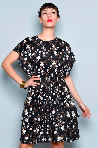 Vestido estilo patinadora Preto - Branco, preto e castanho