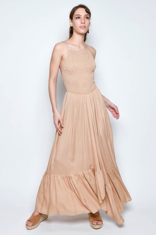 Vestido comprido sem mangas - Bege - 