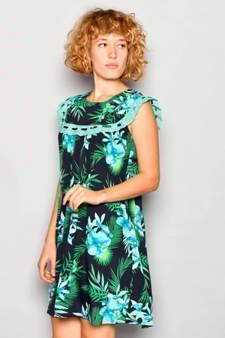 Vestido trapézio Azul-marinho - Branco, azul e verde