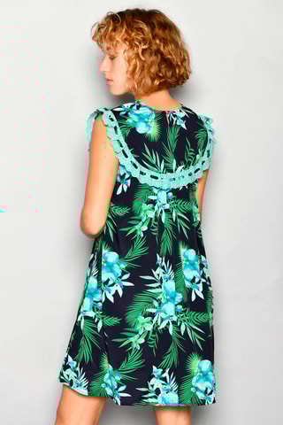 Vestido trapézio Azul-marinho - Branco, azul e verde