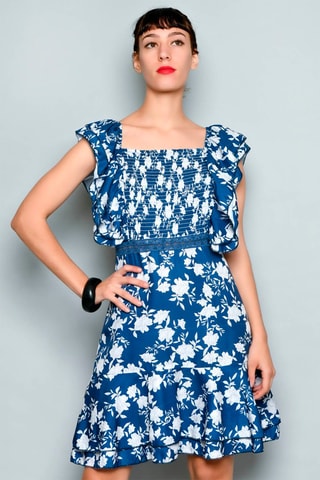 Vestido estilo patinadora Azul-marinho - Branco e azul