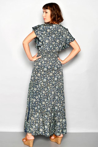 Vestido comprido Azul-pato - Branco, azul e amarelo