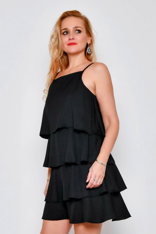 Vestido com folhos 
Preto - 