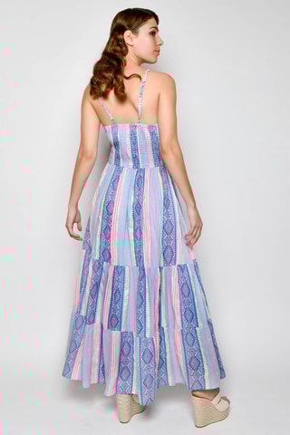 Vestido comprido - Azul e rosa - Branco, azul e rosa