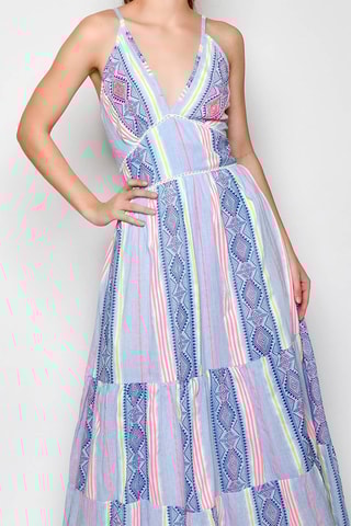 Vestido comprido - Azul e rosa - Branco, azul e rosa