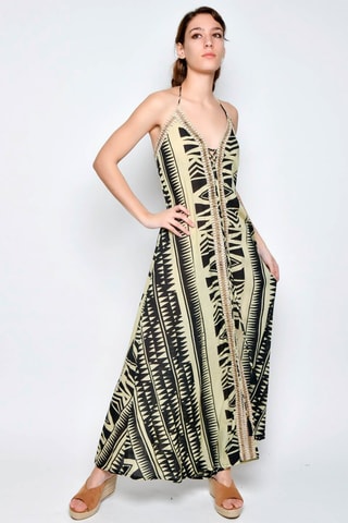 Vestido comprido - Bege - Preto e bege