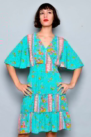 Vestido estilo patinadora Turquesa e rosa - Branco, azul, laranja e rosa