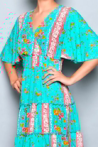 Vestido estilo patinadora Turquesa e rosa - Branco, azul, laranja e rosa