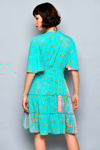 Vestido estilo patinadora Turquesa e rosa - Branco, azul, laranja e rosa