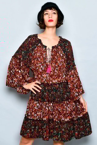 Vestido trapézio Castanho e verde - Preto, vermelho, verde e castanho