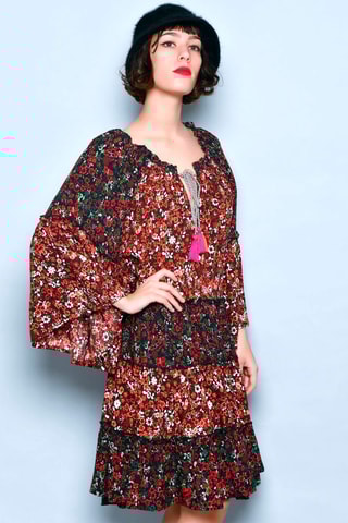 Vestido trapézio Castanho e verde - Preto, vermelho, verde e castanho