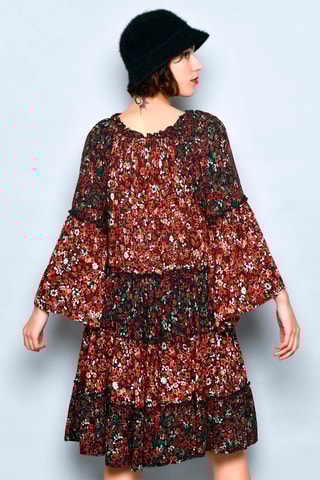 Vestido trapézio Castanho e verde - Preto, vermelho, verde e castanho