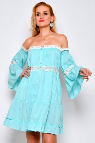 Vestido com folhos Turquesa - Azul