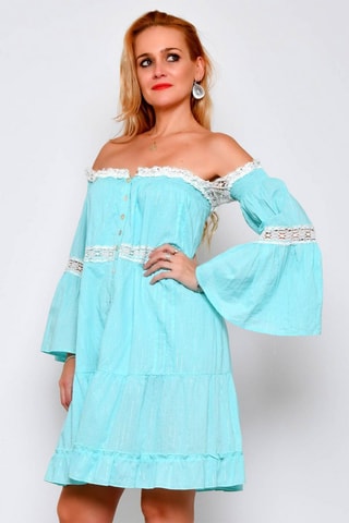 Vestido com folhos Turquesa - Azul