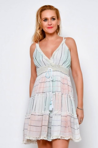 Vestido com folhos 
Azul - 