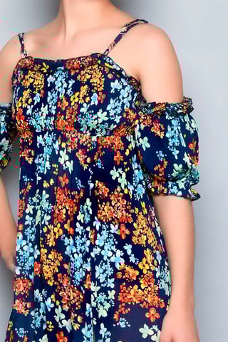 Vestido comprido Azul-marinho - Azul, amarelo e laranja