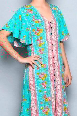 Vestido-camisa Turquesa e rosa - Branco, azul, amarelo e rosa