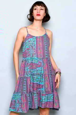 Abito a trapezio - Blu, giallo, viola e rosa