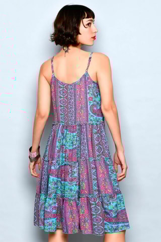 Abito a trapezio - Blu, giallo, viola e rosa