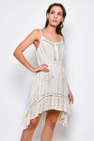 Vestido trapézio Branco - Castanho